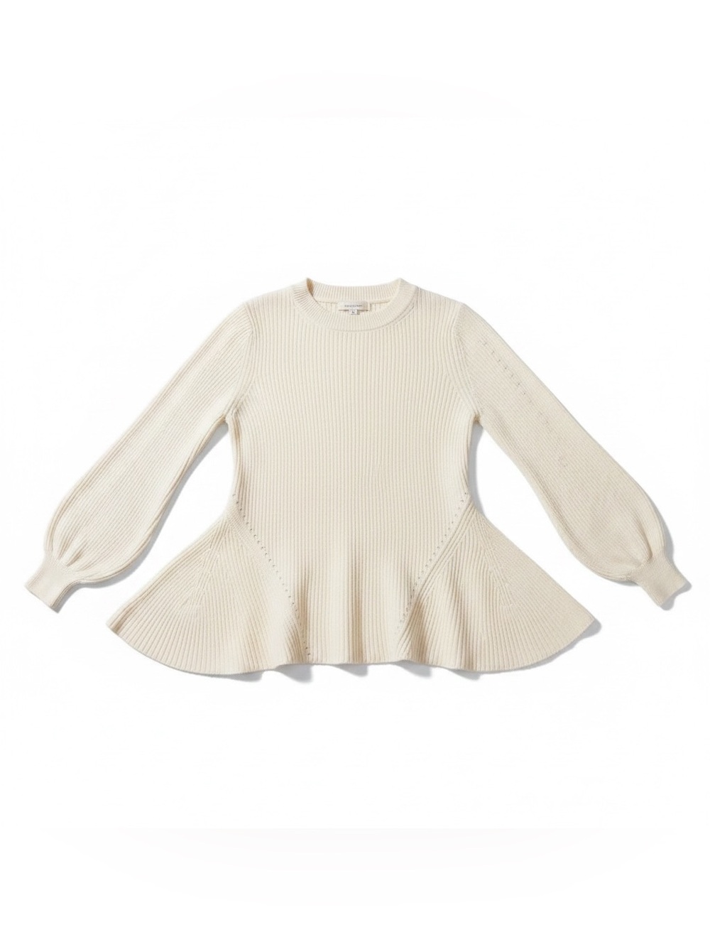 Francesca’s Cream Textured Peplum Sweater Balloon Sleeve Medium Boho